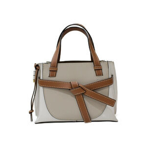 LOEWE Gate Top Handle Bag Calfskin Gray Off White Camel Brown Tan Handbag